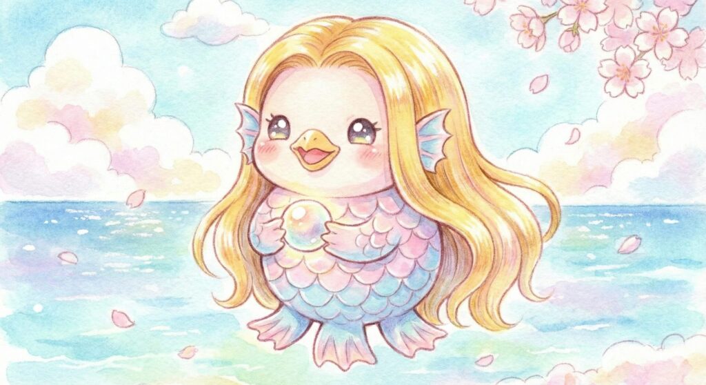 Art of Amabie, the mythical Japanese sea spirit known for its shining hair, beaked face, and prophecy against epidemics.