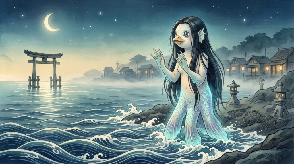 Amabie | Phantom Tone Folklore Visual Traditional Amabie (アマビエ) yokai illustration — prophetic sea spirit warning of epidemics in Japanese folklore