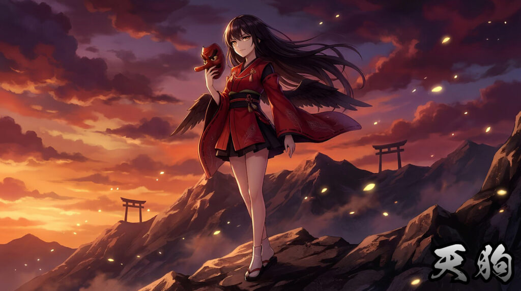 A modern reinterpretation of the tengu from Japanese folklore — transformed into an anime-style water spirit girl. A fusion of mythology and contemporary street aesthetic.