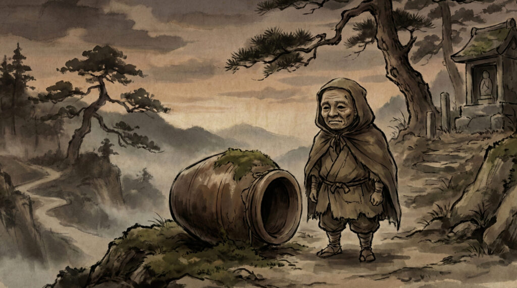 raditional depiction of Abura-sumashi, an Edo-period yokai in Japanese folklore, shown as a strange humanoid figure with monk-like features associated with oil theft and social satire.