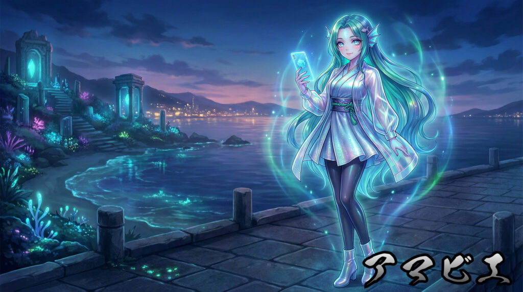 A modern reinterpretation of the amabie from Japanese folklore — transformed into an anime-style water spirit girl. A fusion of mythology and contemporary street aesthetic.