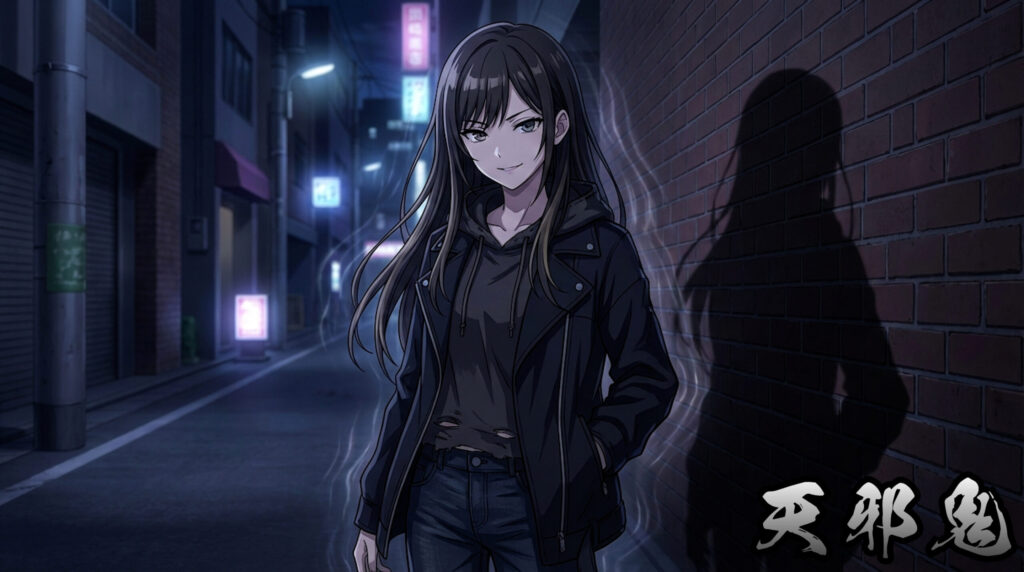 Anime-style beautiful girl inspired by Japanese yokai Amanojaku