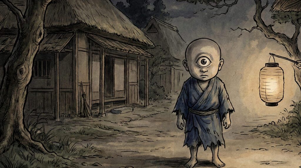 Ancient Japanese one-eyed yokai Hitotsume Kozō