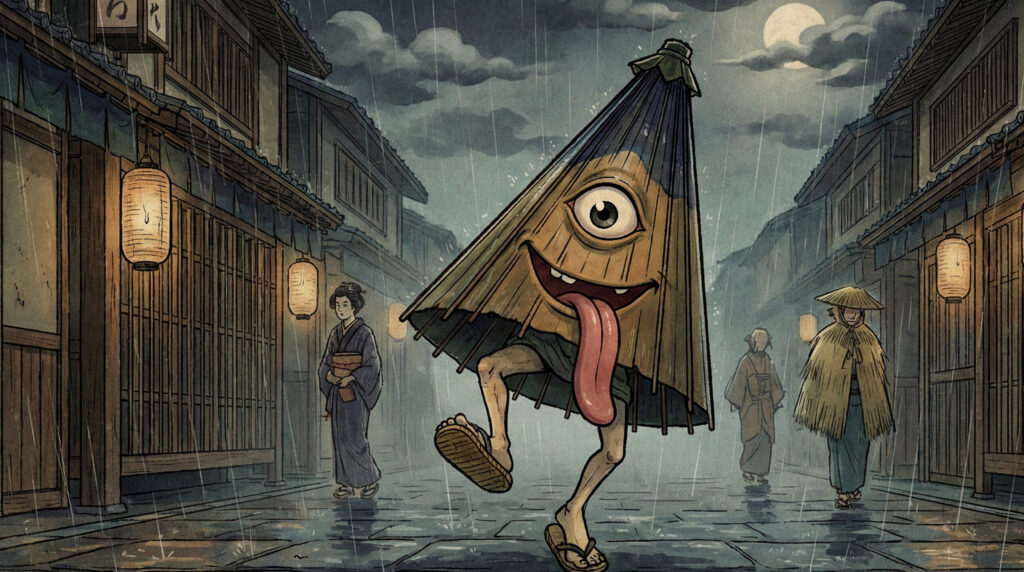 Ancient Japanese umbrella yokai Karakasa Kozō