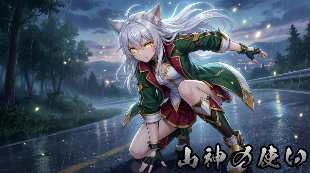 A modern reinterpretation of mountain_god_messenger_beast, depicting a silent animal presence within a mountain landscape, representing environmental warning, alignment with place, and unseen authority.