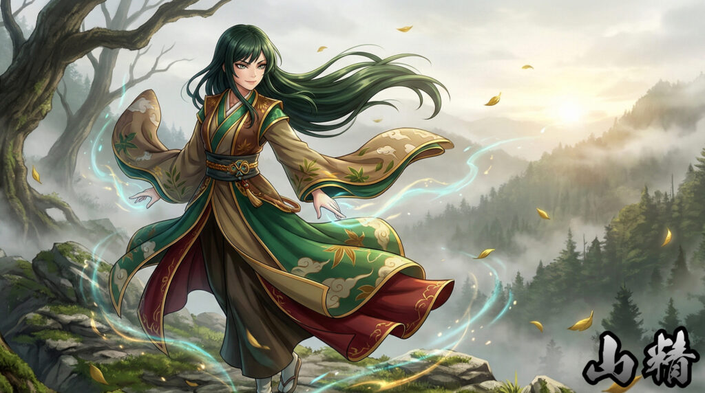 A modern reinterpretation inspired by Sansei, portraying a vast mountain presence felt through atmosphere rather than form, representing ecological power, stillness, and overwhelming scale.