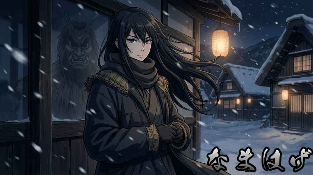 Anime-style beautiful girl inspired by Japanese visiting deity Namahage