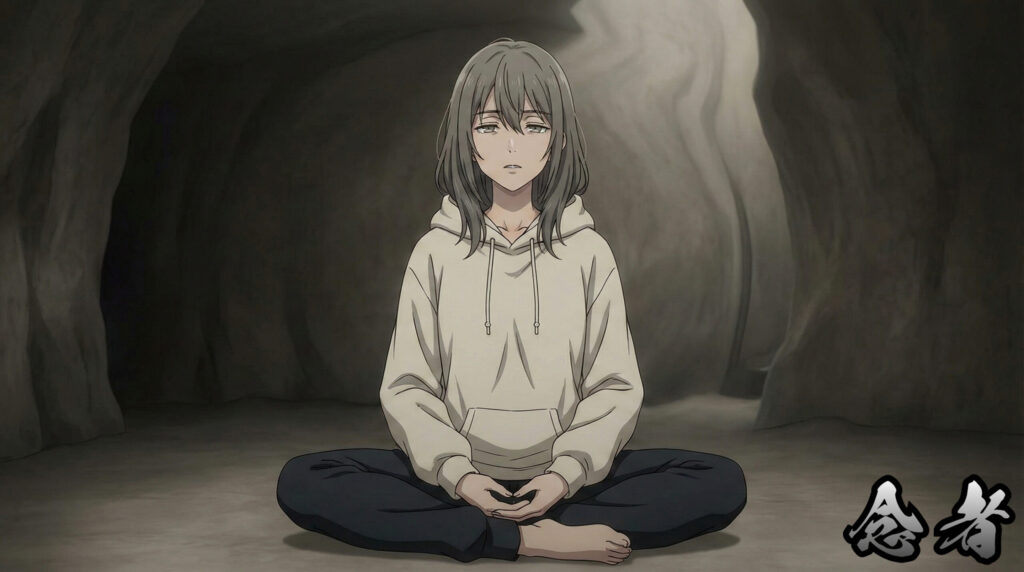 Modern reinterpretation of Nenja as a mysterious yokai girl, embodying obsessive thought and lingering spiritual intent from Japanese folklore.