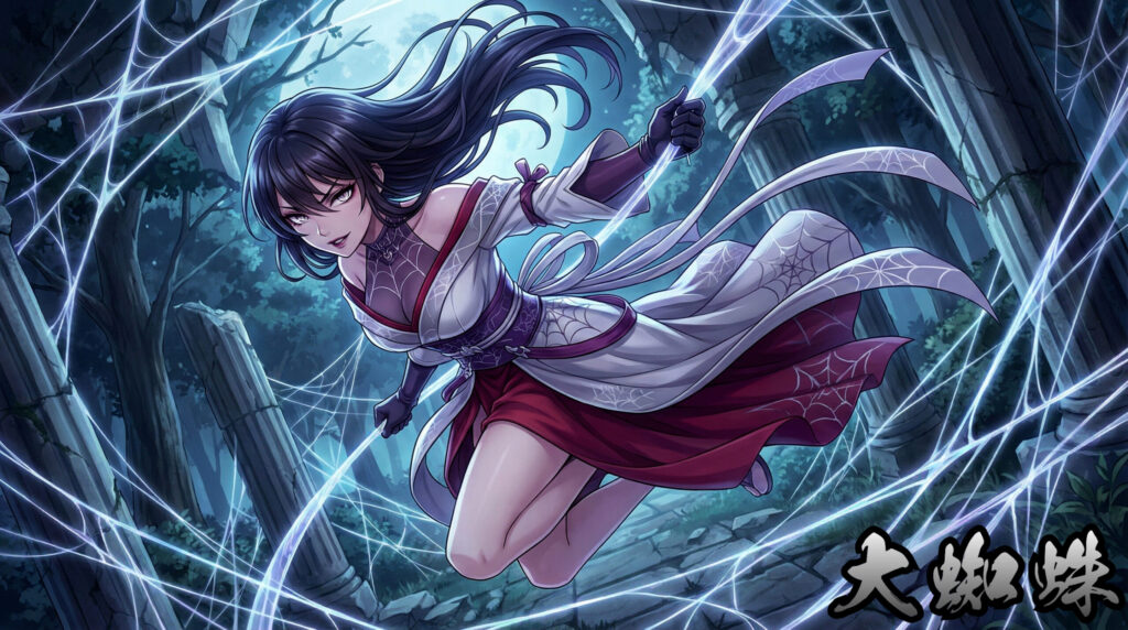 Modern reinterpretation of Ōgumo as a yokai girl, embodying mountain predation, territorial danger, and the non-human threat of giant spiders distinct from jorōgumo in Japanese folklore.