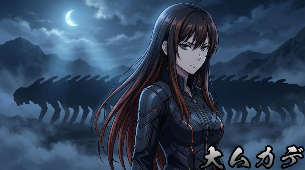 Anime-style beautiful girl inspired by Japanese yokai Ōmukade