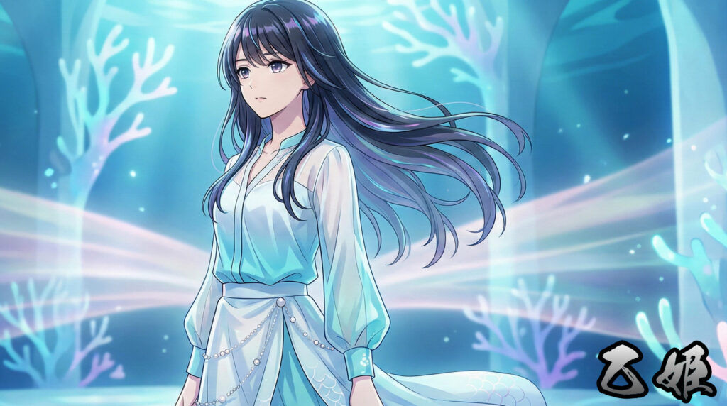 Anime-style beautiful girl inspired by Japanese folklore Otohime