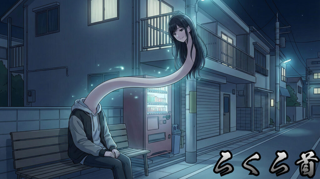 Anime-style beautiful girl inspired by Japanese yokai Rokurokubi