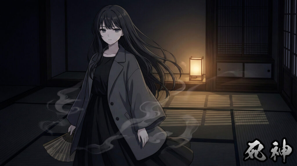 Anime-style beautiful girl inspired by Japanese Shinigami