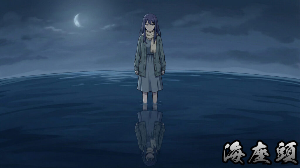 Anime-style beautiful girl inspired by Japanese yokai Umizatō