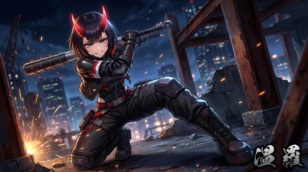 Ura | Phantom Tone Folklore Visual A modern reinterpretation inspired by Ura, depicting a powerful oni figure standing against an ancient landscape, representing suppressed authority, regional identity, and resistance erased by central power.