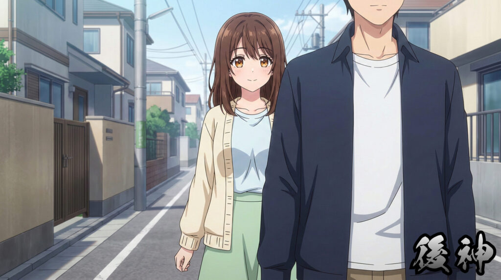 Modern reinterpretation of Ushirogami as a mysterious yokai girl, embodying unseen presence, blind-spot fear, and the unsettling sensation of something standing just behind in Japanese folklore.