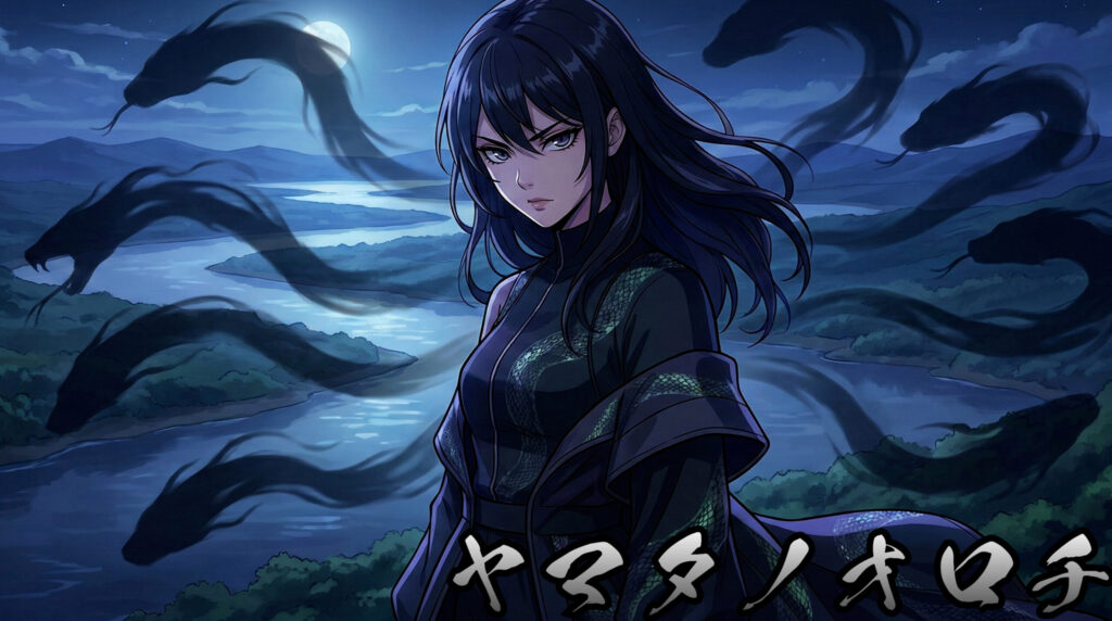 Anime-style beautiful girl inspired by Yamata no Orochi