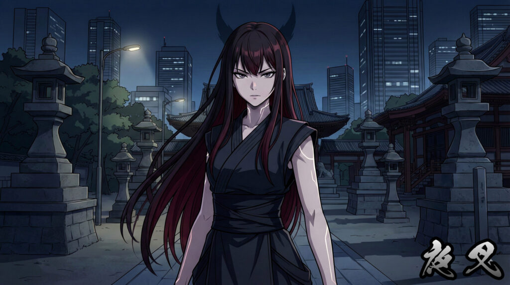 Anime-style beautiful girl inspired by Japanese Yasha